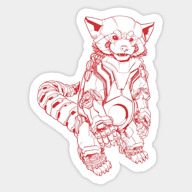 Mech Red Panda (red) Sticker by WhiskeyMech